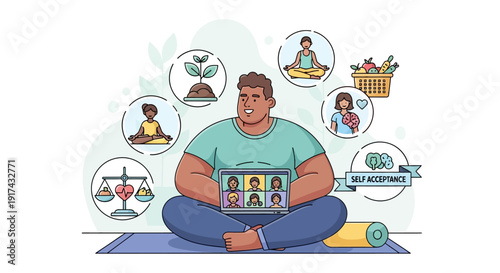 Self Acceptance Concept with Diverse People Practicing Yoga and Mindfulness