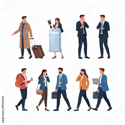 Diverse group of business people in various professional settings.