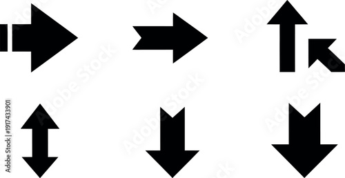 A collection of six black arrows pointing in different directions on a white background