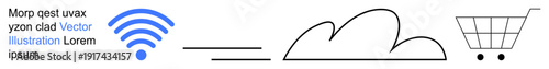Wireless connectivity, cloud storage, e-commerce, digital transactions, technology trends, internet services. wireless signal, cloud shape and shopping cart icon. Wireless connectivity and cloud