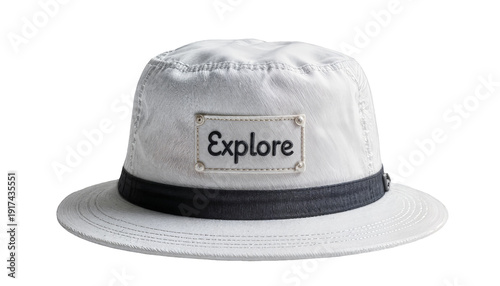 Wallpaper Mural White canvas bucket hat with explore patch and black band on transparent background Torontodigital.ca