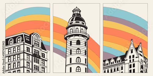 A picturesque view of a lighthouse standing tall against a vibrant sunset sky