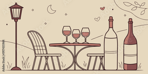 Romantic evening with wine and candles on a cozy balcony