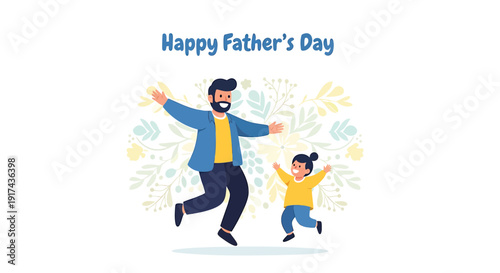 Happy Father's Day illustration of a man and child playing together