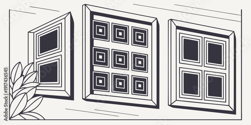 A detailed illustration of three different window designs with intricate patterns.
