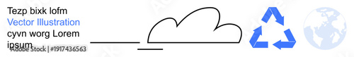 Environmental awareness, recycling, sustainability, zero waste, eco initiatives, climate action. Cloud outline with a recycling icon and Earth symbol. Recycling and sustainability concept