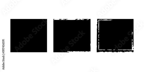 Three distinct black squares arranged in a horizontal line on a white background.
