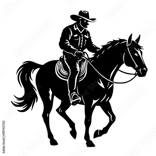 Rider and horse illustration , vector illustration of a horse and cowboy , silhouette of a horse and cowboy 