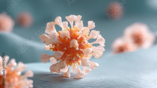 Detailed Close-Up of a Unique Abstract Floral Structure with Soft Blue Background