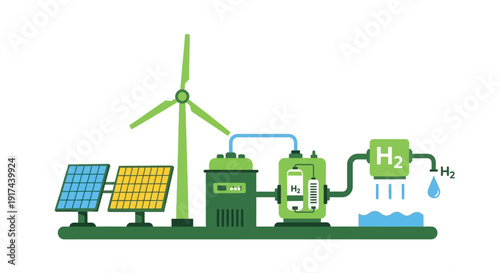 Green Hydrogen Production and Renewable Energy Illustration