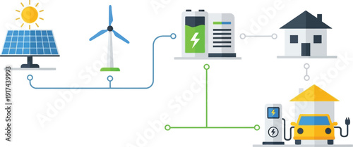 Renewable Energy System and Smart Home Power Illustration