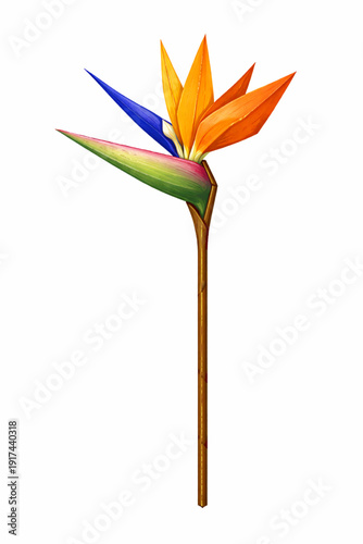 Vector Illustration of Single Bird of Paradise Flower Origami Craft
