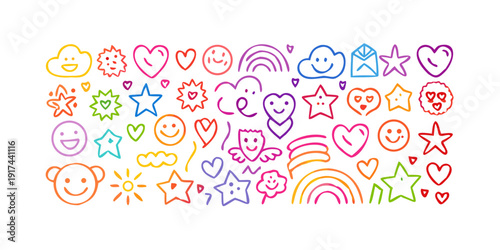 A vibrant collection of diverse stickers and emojis in various shapes and colors