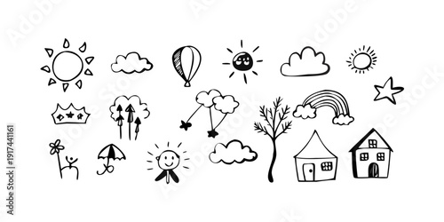 Whimsical illustrations of weather, nature, and everyday life