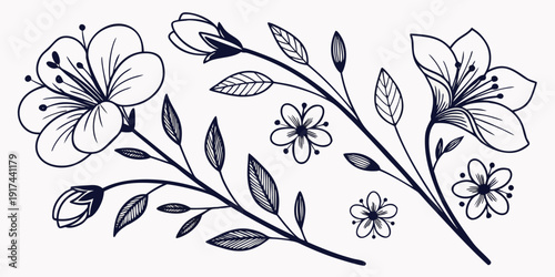 A beautiful illustration of a delicate floral arrangement with various flowers and leaves
