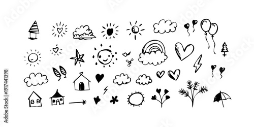 A delightful collection of diverse doodle icons and symbols