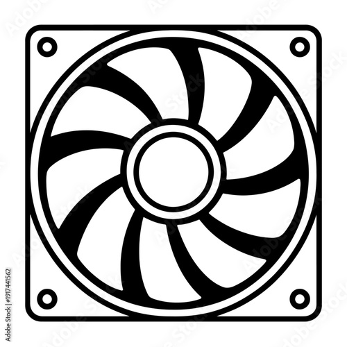 High-Performance Square Frame Cooling Fan Icon Outline - Essential Component for PC Case Airflow Management, System Overheating Prevention, and Optimized Computer Hardware Thermal Regulation - Modern
