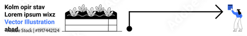 Environmental education, sustainability, growth planning, informational design, ecological processes, teaching concepts. Diagram of plants connected to a figure holding a book. Environmental