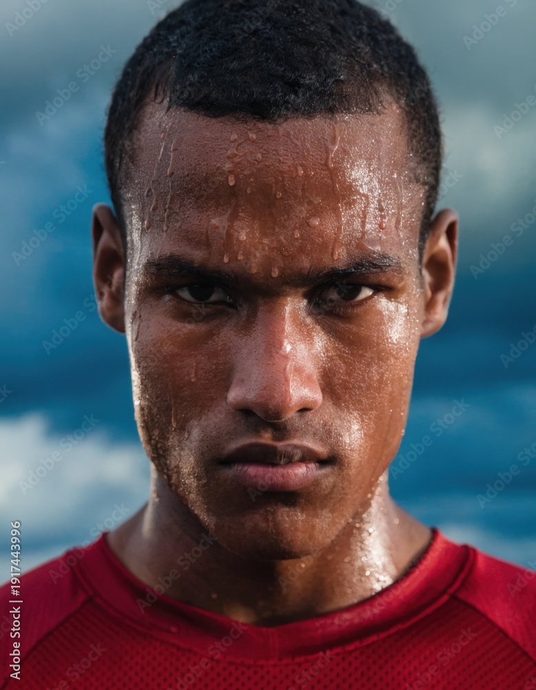 Fototapeta premium Close-up of a sweaty man's face after exercise