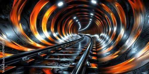 Dynamic Train Tracks in Vibrant Tunnel with Light Trails