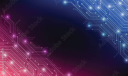 Abstract blue glowing line technology circuit board background design. Communication dot and line speed internet concept. Vector illustration