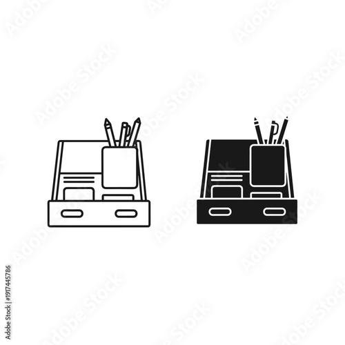 Two desktop desk tidy organizers with office supplies Vector