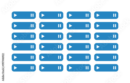 Collection of blue play and pause icons on white background play button pause button