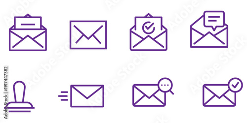 Envelope icon set. Email vector set. Isolated mail line icon set. Send mail to address inbox.