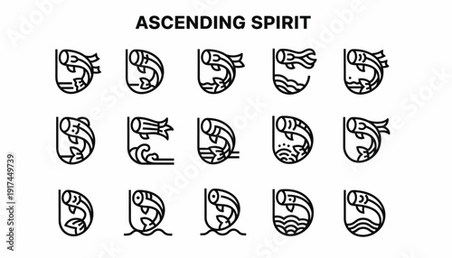 Ascending Spirit: Japanese Koi Fish Icon Set
