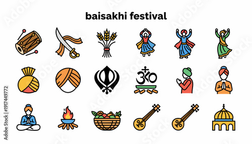 Baisakhi Festival Icons: Sikh Culture, Harvest, Celebration, and Tradition