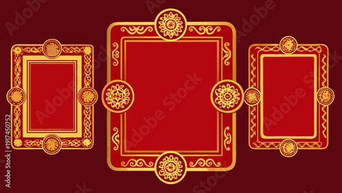 Intricate gold and red decorative patterns on a rich background Vector