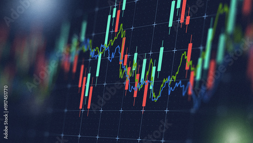 Bild auf Leinwand Stock market chart shows price changes over time with green and red bars
