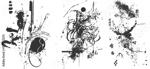 Wallpaper Mural Abstract ink splashes and splatters with organic brush strokes and geometric shapes on white background Torontodigital.ca