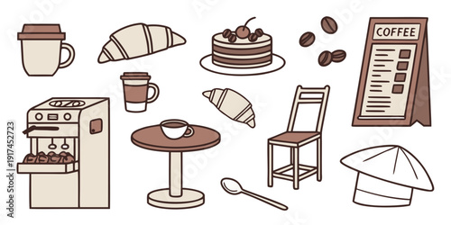 A variety of bakery items and kitchen tools displayed in a charming illustration.