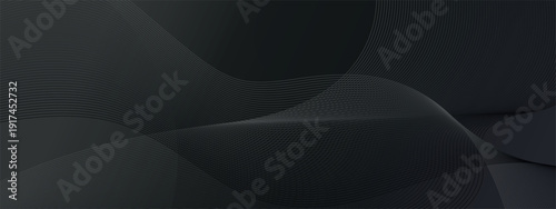 Premium Abstract black background with smooth flowing wave lines and subtle gradient lighting. Modern minimal wallpaper for technology, luxury branding, and corporate design. vector illustration
