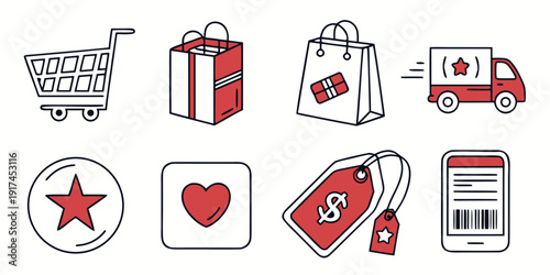 Shopping and delivery icons representing online retail and e-commerce services