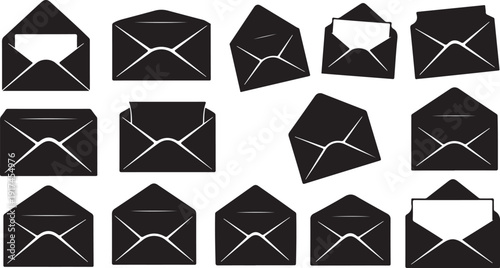 Collection of black envelopes with white lines on them