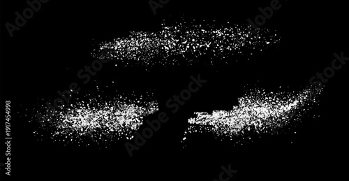 depicts white sugar on a black background. The sugar is presented in loose, granular forms, emphasizing its texture and detail. The minimalistic composition highlights the contrast between
