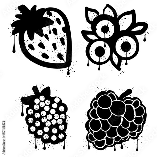 Graffiti spray paint with strawberry, blueberry, blackberry and raspberries