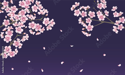 たくさんの桜の花（ネイビー背景）