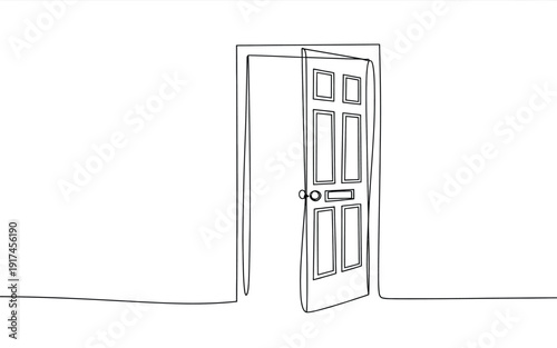 Open door with frame in continuous one line art style