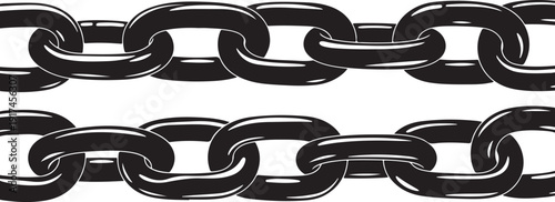Close-up of black metal chain links on white background