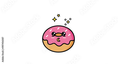 Pink Frosted Donut Cartoon Character Illustration.