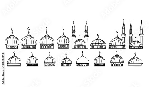 Mosque dome silhouette vector set islamic architectural design elements