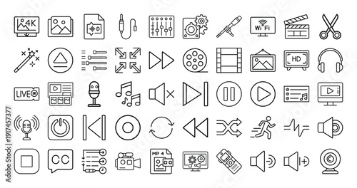 Multimedia icons collection for video audio editing and streaming applications