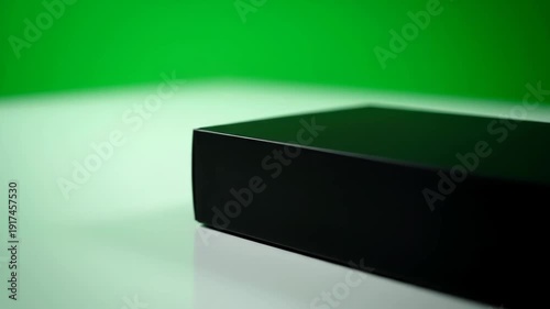Wallpaper Mural A black rectangular box on a white surface with a green screen. Perfect for product reveals and unboxing. Torontodigital.ca