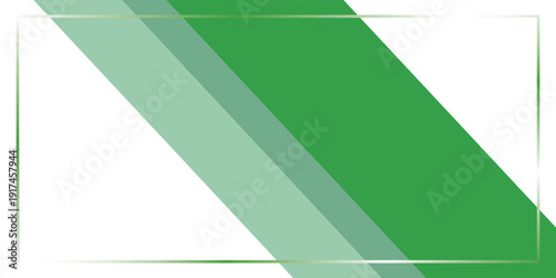 Abstract background with diagonal green stripes and a golden frame, creating a clean and modern graphic design template.