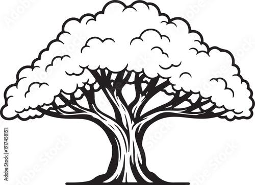 A majestic purple tree with a full canopy of white leaves. isolated on white background