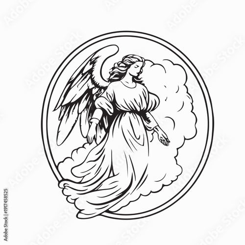 Guardian Angel Sitting On Cloud Sky Vector Illustration Peaceful Comfort