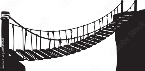 Black Silhouette of a Suspension Bridge Over Cliff Edge